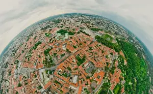 Lithuanian Prints: Vilnius Old town, the historic center of Lithuania, European city. 360 VR panorama
