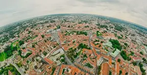 Lithuanian Prints: Vilnius Old town, the historic center of Lithuania, European city. 360 VR panorama