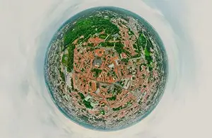 Lithuanian Prints: Vilnius Old town, the historic center of Lithuania, European city. 360 VR panorama