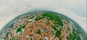 Lithuanian Prints: Vilnius Old town, the historic center of Lithuania, European city. 360 VR panorama