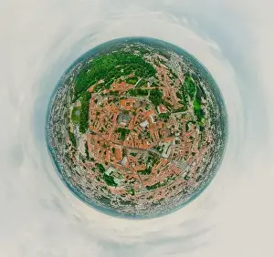 Lithuanian Prints: Vilnius Old town, the historic center of Lithuania, European city. 360 VR panorama