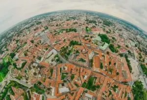 Lithuanian Prints: Vilnius Old town, the historic center of Lithuania, European city. 360 VR panorama