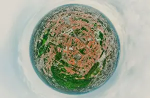 Lithuanian Prints: Vilnius Old town, the historic center of Lithuania, European city. 360 VR panorama