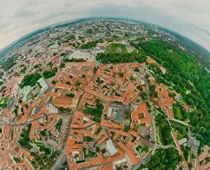 Lithuanian Prints: Vilnius Old town, the historic center of Lithuania, European city. 360 VR panorama