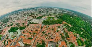 Lithuanian Prints: Vilnius Old town, the historic center of Lithuania, European city. 360 VR panorama