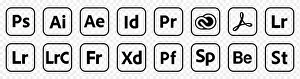 Adobe Prints: VINNYTSIA, UKRAINE - MAY 11 2021: Set of popular Adobe icons products