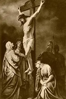 Vintage 1600s sketch of jesus christ crucifixion, india, asia