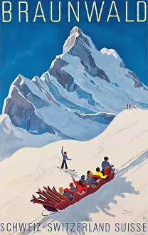 Vintage Poster Prints: Vintage 1930s Winter Sports Travel Poster - Braunwald