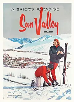 Home Décor Prints: Vintage 1950s America Winter Sports Travel Poster - A Skiers Paradise - Sun Valley - Idaho c