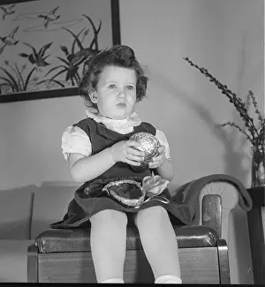 Short Hair Prints: Vintage 1950s Lifestyle, Two Year Old Girl Poses for Camera in her Plaid Jumper, USA