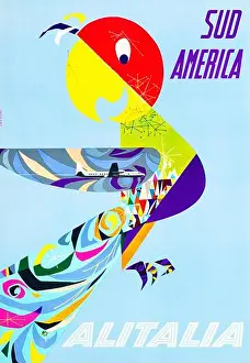 City Break Prints: Vintage 1950s Travel Poster - Alitalia - Sud America - Gregori - 1950s