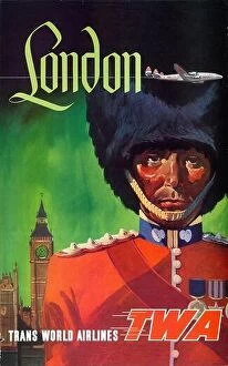 Travel Illustration Collection: Vintage 1960s Travel Poster Fly TWA, To London, TWA – Trans World Airlines. High resolution poster