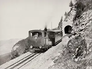 Conveyance Prints: Vintage 19th century photograph: funicular steam train
