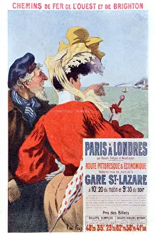 English Channel Prints: Vintage Advertisement or Publicity for Paris to London Train & Ferry Across the Channel (c1930)