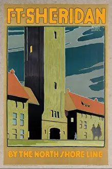 Travel Poster Prints: VIntage American Rail Travel Poster: North Shore Rail Line ad - Fort Sheridan By The North Shore Line