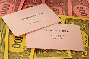 Chance Prints: Vintage British Monopoly game (Community Chest cards for medical fees) circa 1940