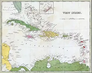 Bahamas Prints: Vintage cartographic rendering depicting West Indies archipelago
