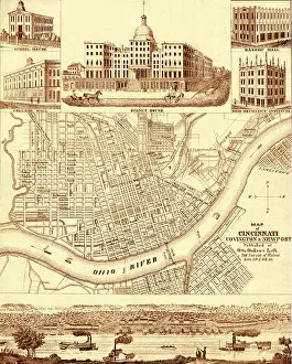 Cincinnati Prints: Vintage Cincinnati Map 1850
