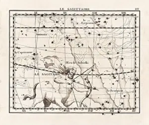 Celestial Navigation Prints: Vintage constellation illustration from the early 18th century