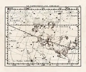 Celestial Navigation Prints: Vintage constellation illustration from the early 18th century