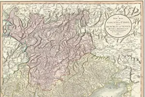 Old Book Prints: Vintage copper engraved map of Tyrol from 19th century