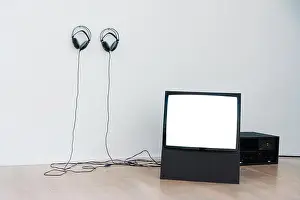 Analogue Prints: Vintage CRT TV Screen Blank White Isolated Headphones View