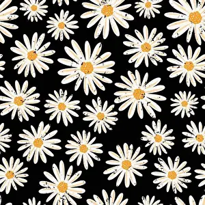 Distressed Prints: Vintage Daisy flowers seamless vector pattern