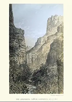 Old Fashioned Prints: Vintage engraving of a Aravaipa Canyon Wilderness, Arizona, USA, 1860s, 19th Century