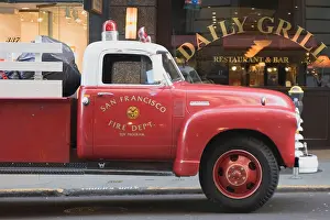 Safety Prints: Vintage fire truck used for the San Francisco Fire Department Toy Program during the Christmas season