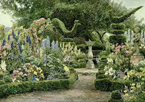 Contemplative Prints: Vintage George Samuel Elgood painting - The Dial Garden at Markfield [which is named Raunscliffe in the caption]