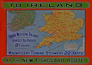 Advertisment Prints: Vintage Great Western Railway advert for Fishguard to Ireland ferry steamer services