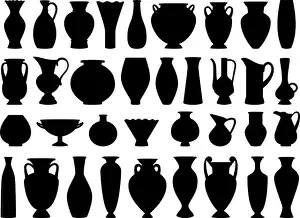 Pitcher Prints: Vintage greek vases black silhouette on white background, vector illustration