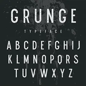 Typeset Prints: Vintage Grunge Font. Vector Sans Serif Alphabet. Retro style typeface