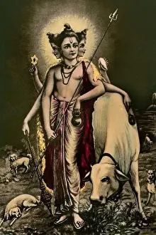 Mala Prints: Vintage Hand Painted Painting of Lord Dattaatraya all so Gurudev datta INDIA