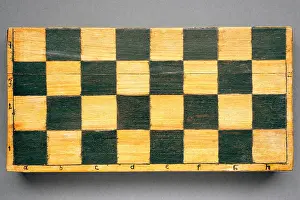 Fracture Prints: vintage handmade chess box with square pattern on front surface