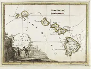 1790s Prints: Vintage Hawaii map. Map of the Sandwich Islands