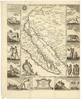 Vintage illustrated map c. 1757 of lower California