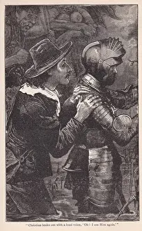 English Literature Prints: Vintage illustration from the book Bunyan's Pilgrim's Progress - Christian brake out with a loud voice