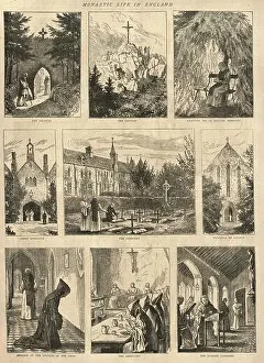 Illustration And Painting Prints: Vintage illustration of Monastic life in England
