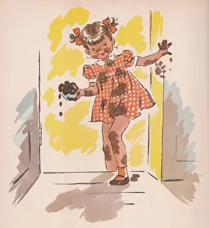 Childrens Book Prints: Vintage illustration Mrs. Brown's Little Red House