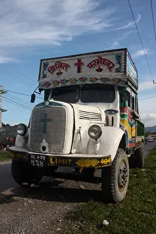 Paintwork Prints: Vintage Indian manufactured Tata 1210 SE truck in the Himalayas Nepal