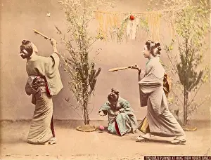 Historic Image Prints: Vintage Kusakabe Kimbei photograph from Old Japan - Girls Playing Hane