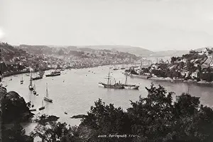 Albumen Prints: Vintage late 19th/early 20th century photograph: 1889 - Ships on the river