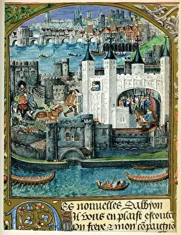 Colour Lithograph Prints: Vintage lithograph of the Tower of London at the time of King Henry VII