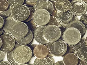 Toned Prints: Vintage looking Euro coins - currency of the European Union