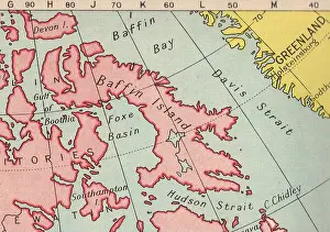 Compass Prints: A vintage mid 20th century political map of Canada showing Baffin Island and Greenland