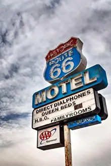 Motel Prints: Vintage motel sign along the historical U.S. Route 66, Seligman, Arizona, USA