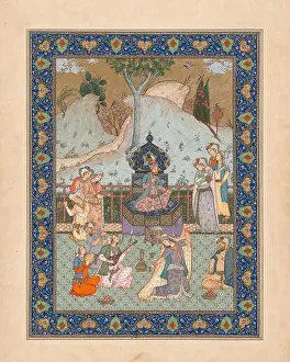 Islamic Art Prints: Vintage Persian Miniature art. Miniature painting of king being entertained