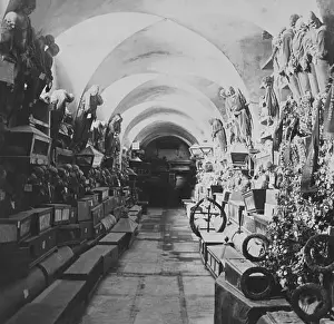 Italian Culture Prints: Vintage photo of Capuchin catacombs, Palermo, Sicily. Italy. End of the 19th century