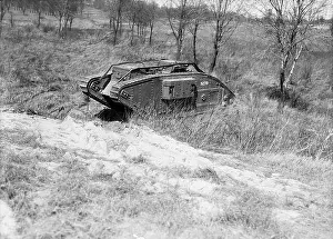 Tanks Prints: A vintage photo circa 1917 of a British Mark IV tank during world war one